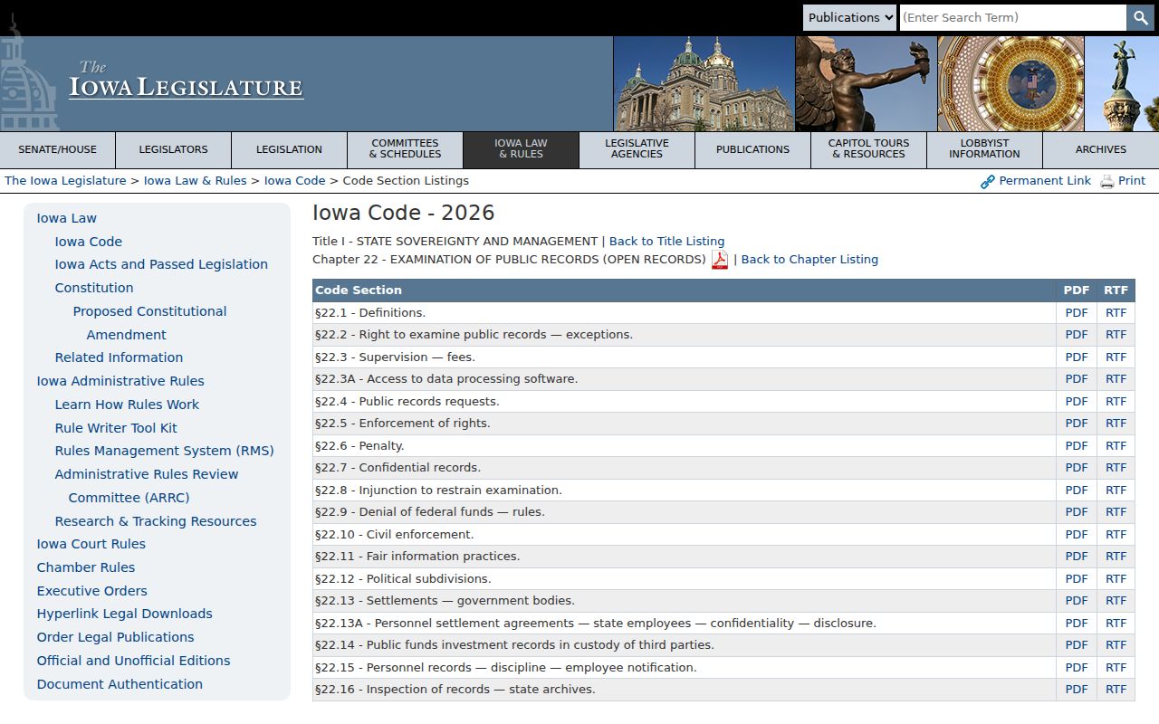 Hartley criminal records access under Iowa Open Records Law chapter 22