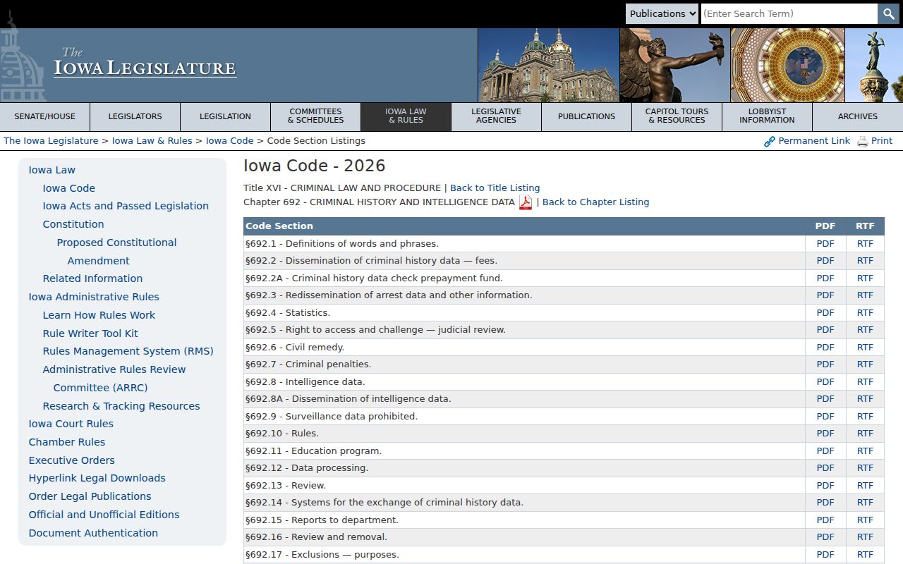 Iowa criminal history law governing O'Brien County arrest records