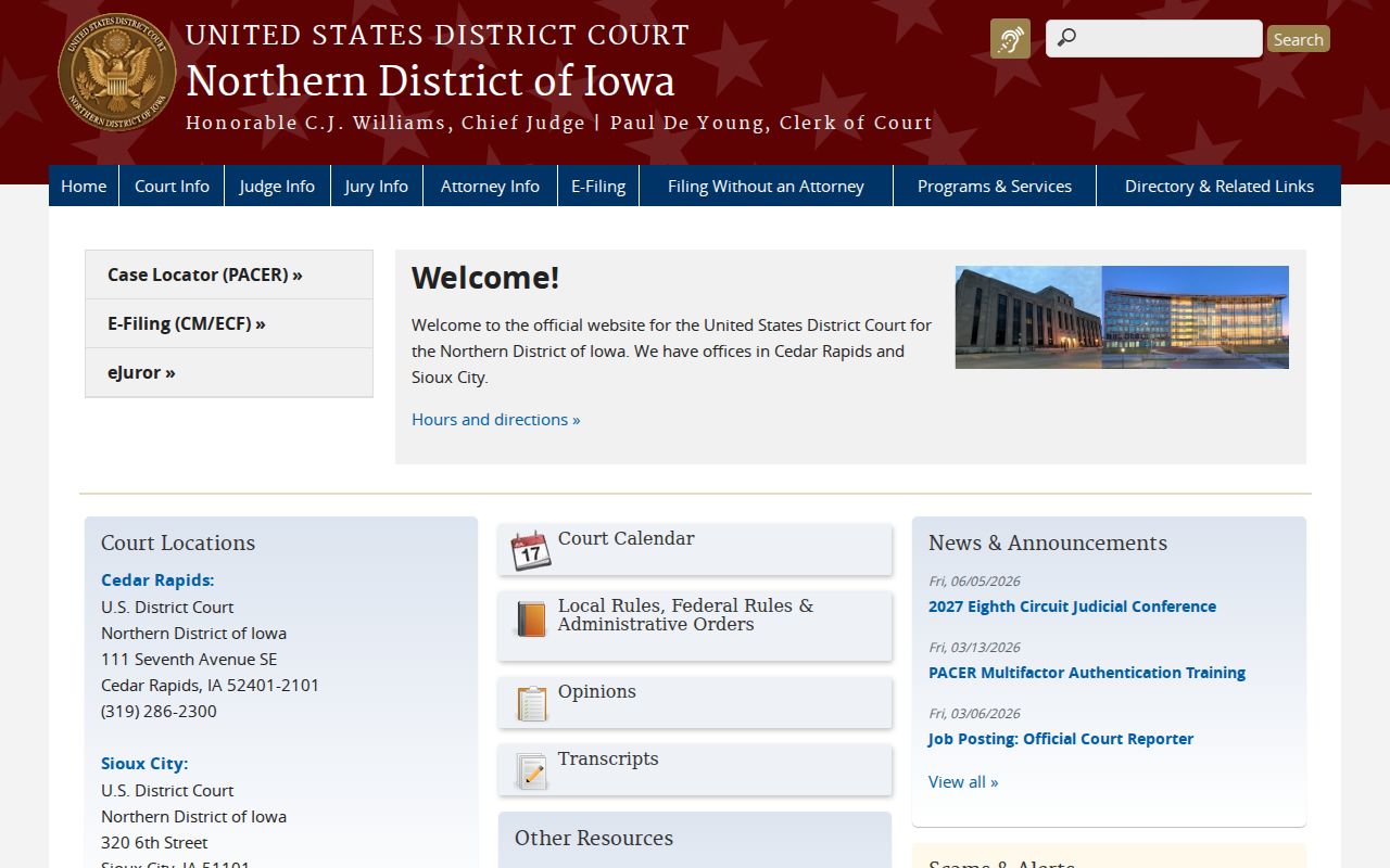 Northern District of Iowa source for O'Brien County federal criminal court cases