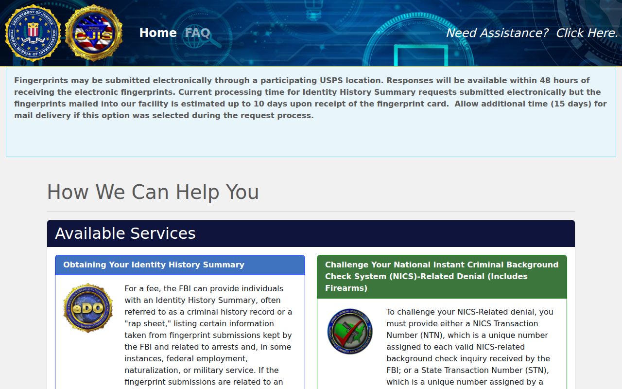 O'Brien County criminal history and FBI identity record request portal