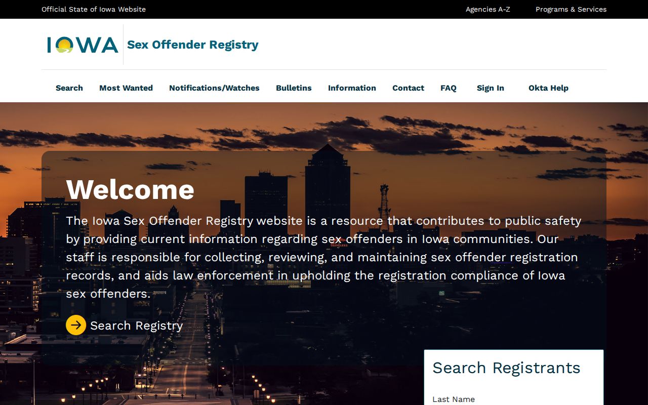 O'Brien County sex offender registry basic search on the Iowa website